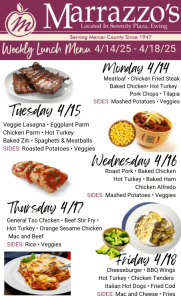 Marrazzo's Weekly Lunch Menu 4.14 - 4.18.25